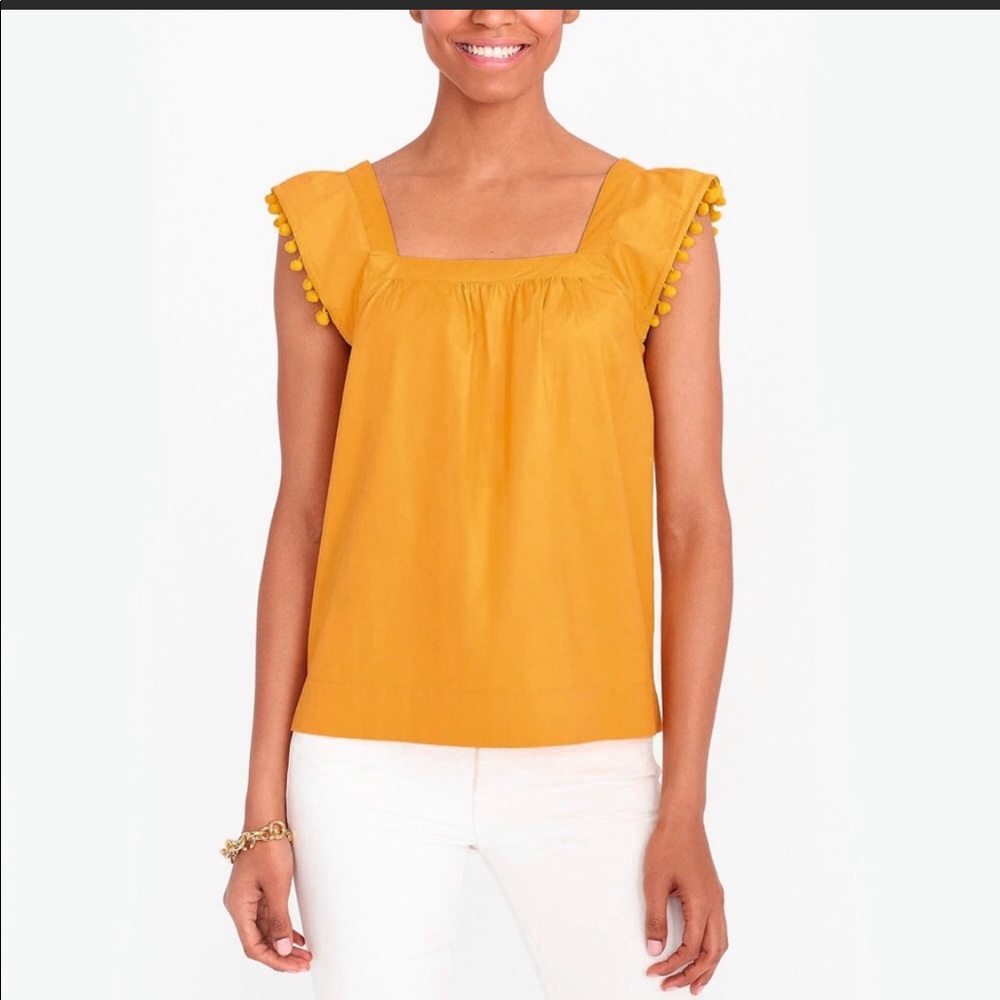 NWT J Crew Yellow Pom Pom Top